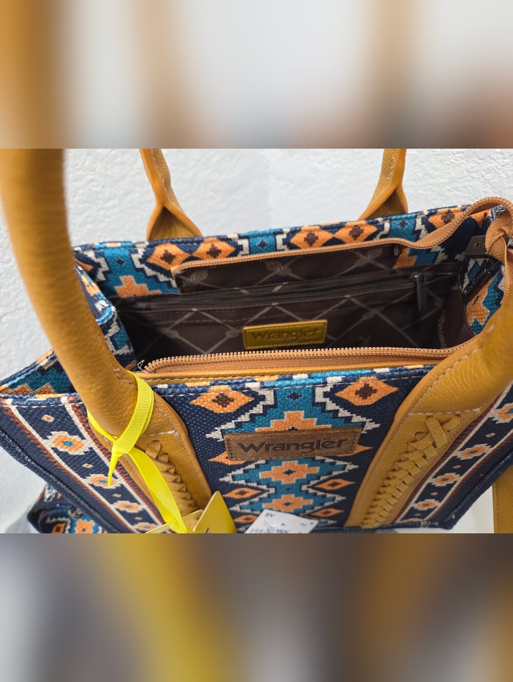 Wrangler Mustard & Blue Patterned Tote Bag - Picture 9 of 11